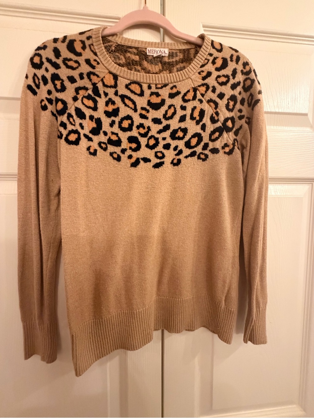 Merona Women's Leopard Yoke Sweater - Tan